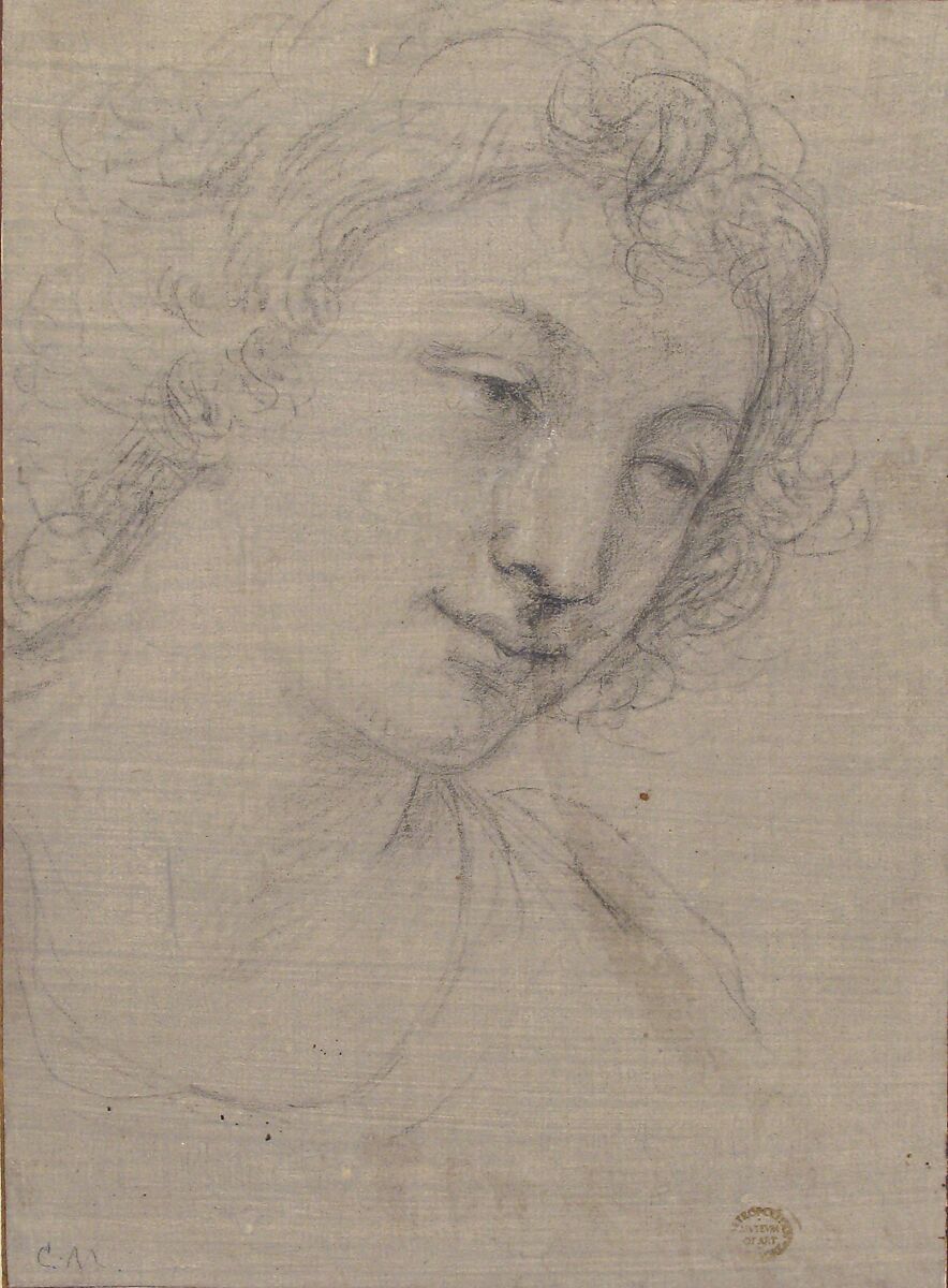 Figure of Young Man or Woman in Bust-length, in Three-Quarter View, Attributed to Carlo Maratti (Italian, Camerano 1625–1713 Rome), Black chalk on gray prepared paper