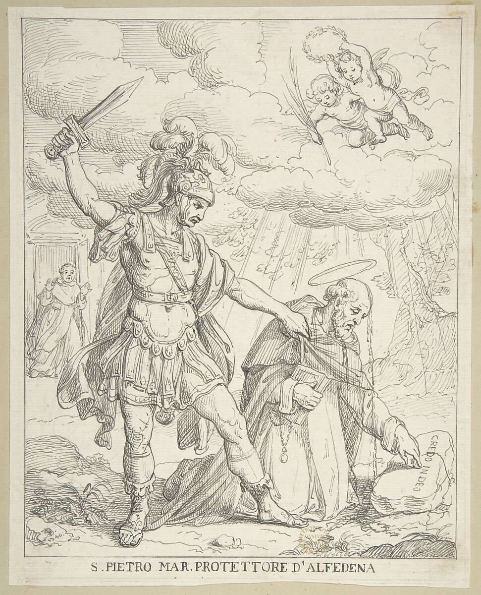 Martyrdom of St. Peter Martyr, Anonymous, Italian, 19th century, Pen and ink 