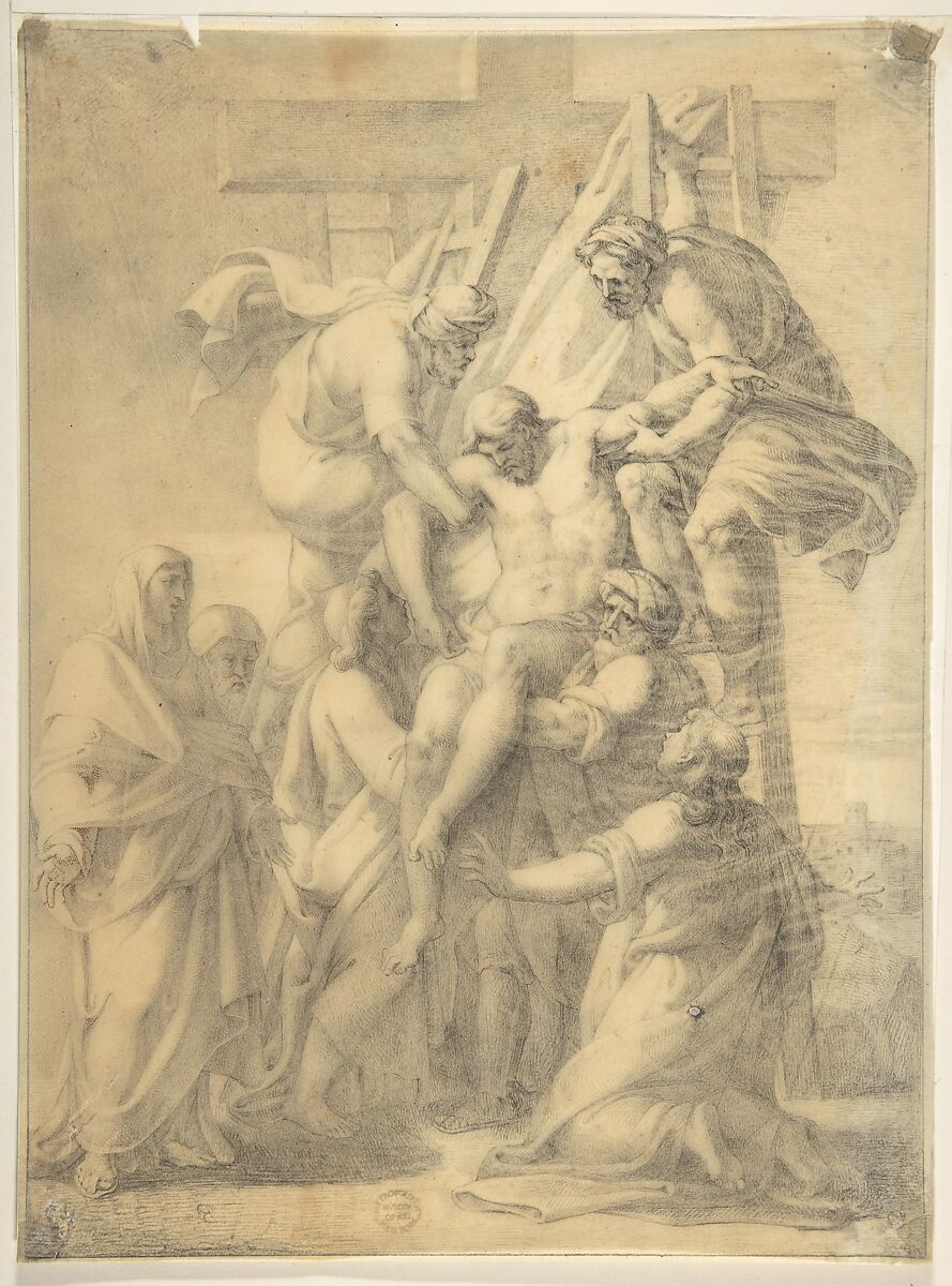 Descent From the Cross, Anonymous, Italian, 16th century (Italian, active Central Italy, ca. 1550–1580), Black chalk on rice paper 