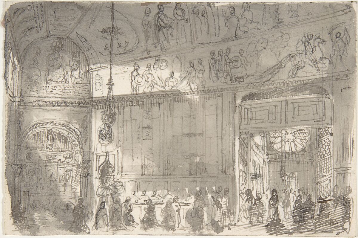 Interior of a Chapel, Anonymous, Italian, 19th century, Pen and black ink and gray wash over traces of black chalk 