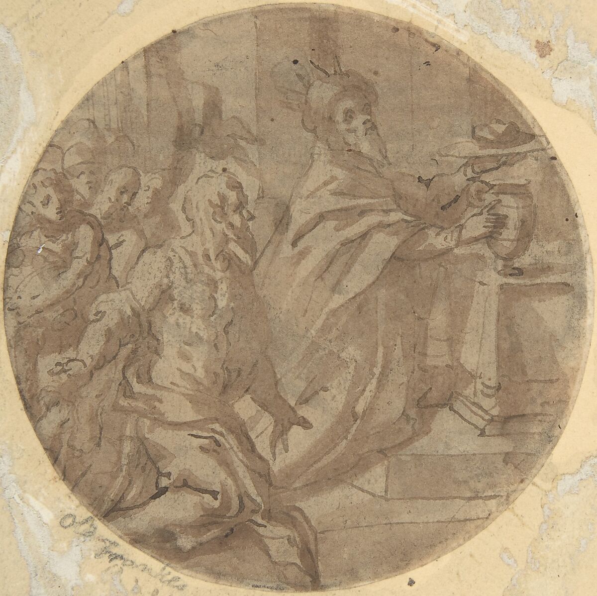 Melchizedek Offering Bread and Wine, Anonymous, Italian, 16th century (Italian, active Central Italy, ca. 1550–1580), Pen and brown ink, brown wash 