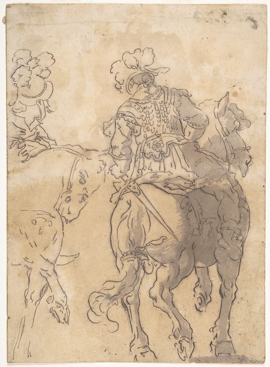 Two Horsemen, Anonymous, Italian, 17th century, Pen and brown ink and wash 