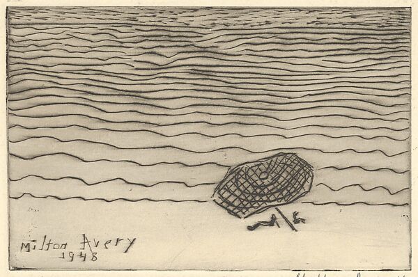 Umbrella by the Sea, Milton Avery (American, Altmar, New York 1885–1965 New York), Drypoint 