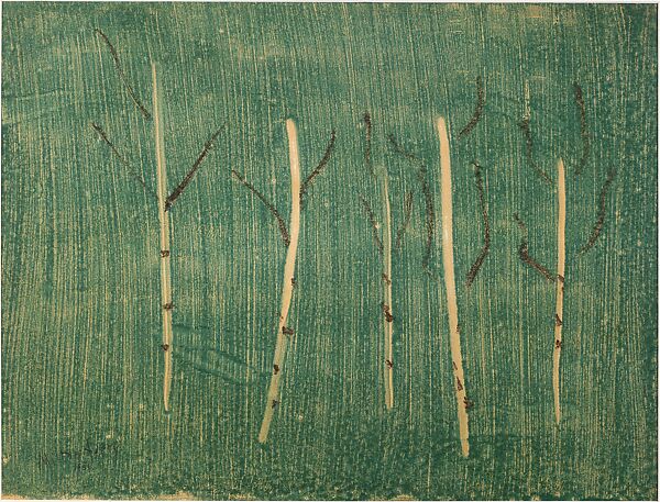 Edge of the Forest, Milton Avery (American, Altmar, New York 1885–1965 New York), Monotype in green and black oil pigments 