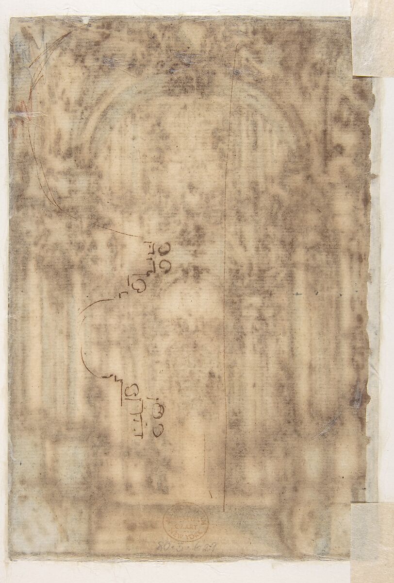 Design for a Stage Set (recto); Fragmentary Sketch of a Plan (verso), Giovanni Battista Natali III (Italian, Pontremoli, Tuscany 1698–1765 Naples), Pen and brown ink, brush with brown and gray wash (recto); pen and brown ink (verso)