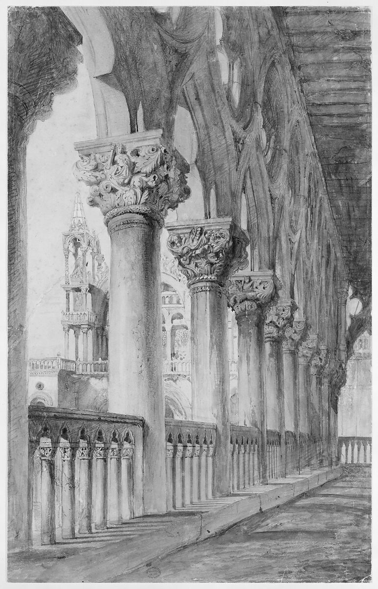 Loggia of the Ducal Palace, Venice, John Ruskin (British, London 1819–1900 Brantwood, Cumbria), Watercolor over graphite