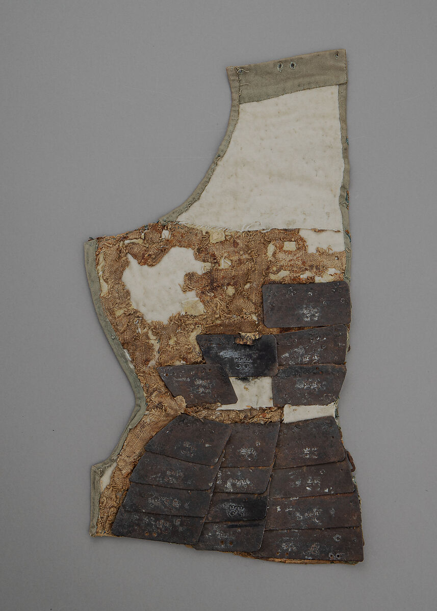 Fragment of the Left Half of the Front of a Brigandine, Iron, textile (cotton, linen), Italian