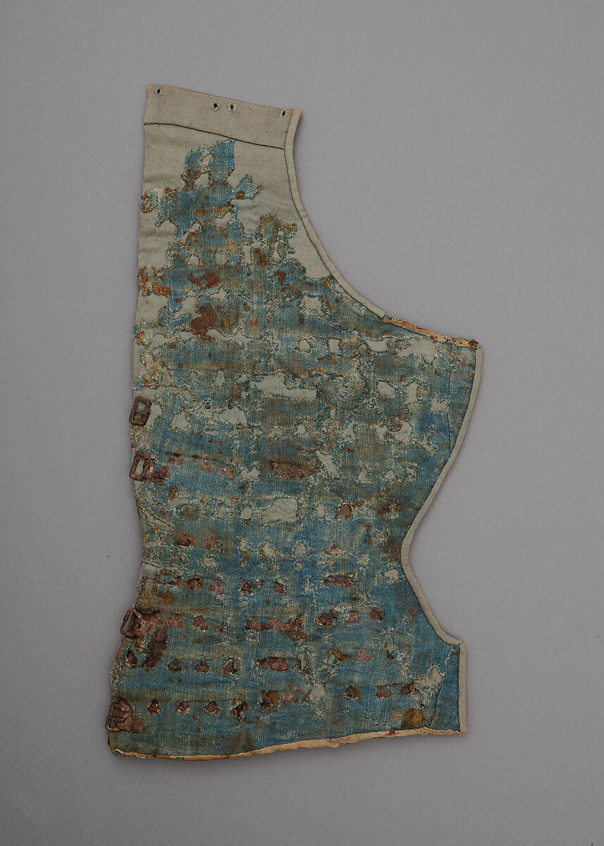 Fragment of the Left Half of the Front of a Brigandine, Iron, textile (cotton, linen), Italian 