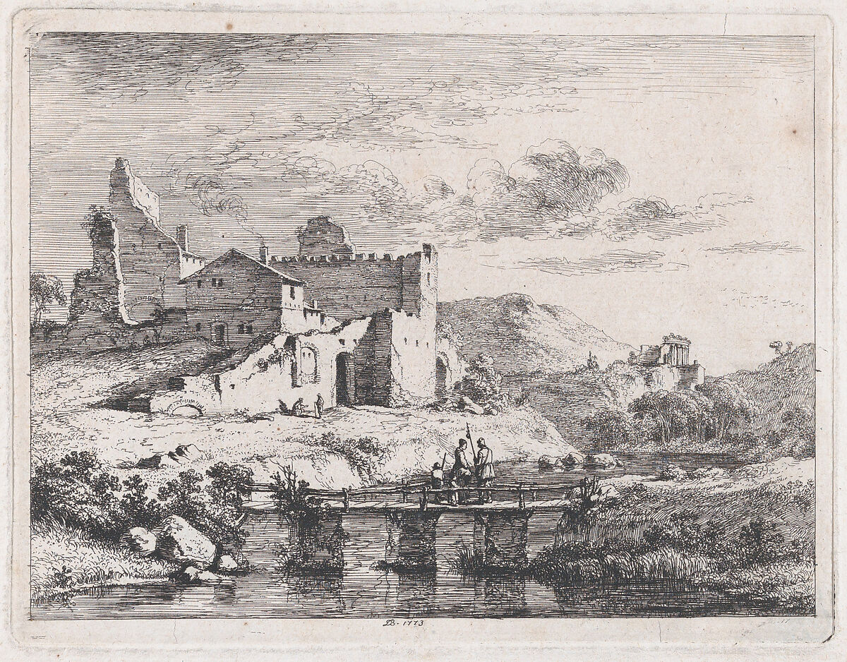 Small Bridge on Three Piers, Jean Jacques de Boissieu (French, Lyons 1736–1810 Lyons), Etching; second state of two 