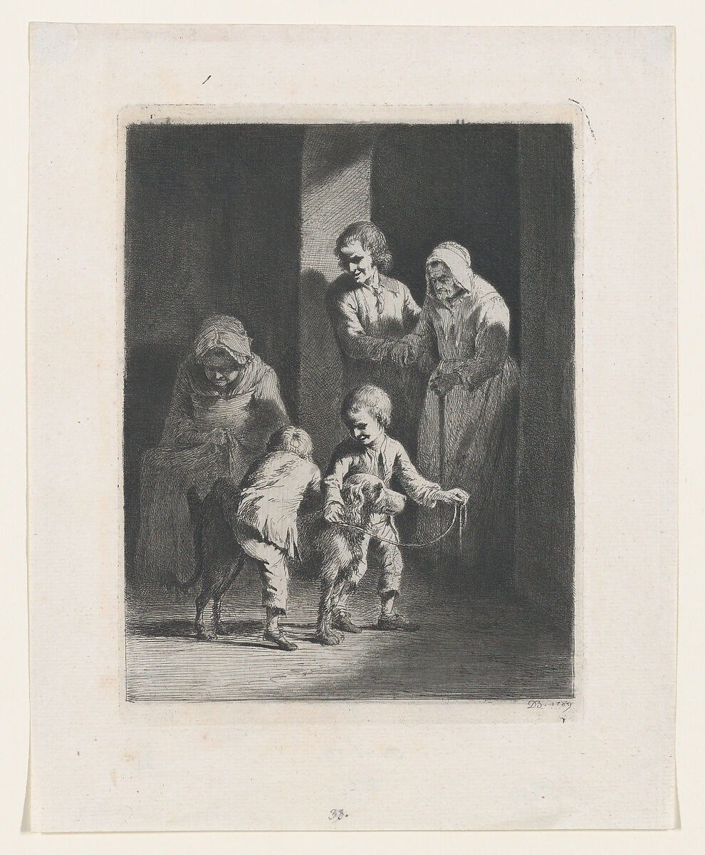 Children Playing with a Dog, Jean Jacques de Boissieu (French, Lyons 1736–1810 Lyons), Etching with drypoint and roulette; fifth state of six (Perez) 