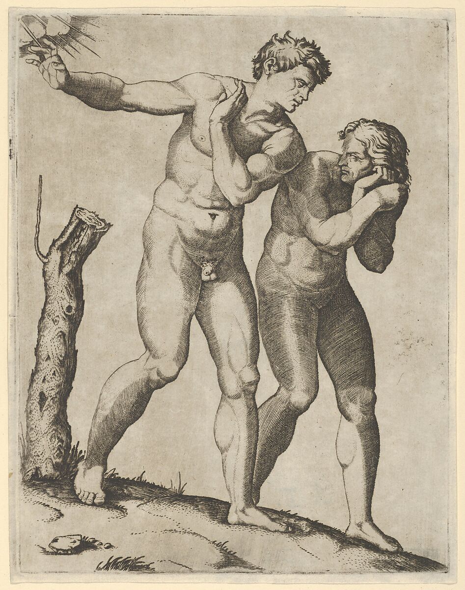 Adam and Eve being expelled from paradise, Marcantonio Raimondi (Italian, Argini (?) ca. 1480–before 1534 Bologna (?)), Engraving 