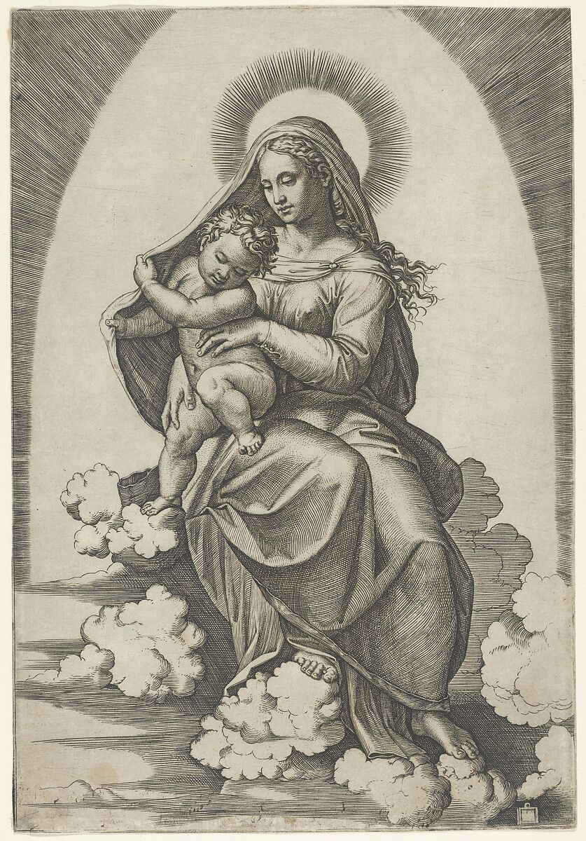 Madonna and Child, Marcantonio Raimondi (Italian, Argini (?) ca. 1480–before 1534 Bologna (?)), Engraving 