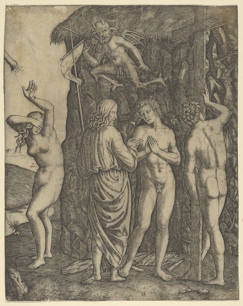 Christ in Limbo with Adam and Eve, Marcantonio Raimondi (Italian, Argini (?) ca. 1480–before 1534 Bologna (?)), Engraving 