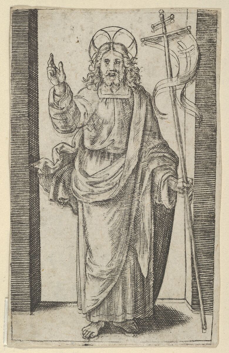 Christ, right hand raised in the gesture of blessing, from "Piccoli Santi" (Small Saints), Marcantonio Raimondi (Italian, Argini (?) ca. 1480–before 1534 Bologna (?)), Engraving 