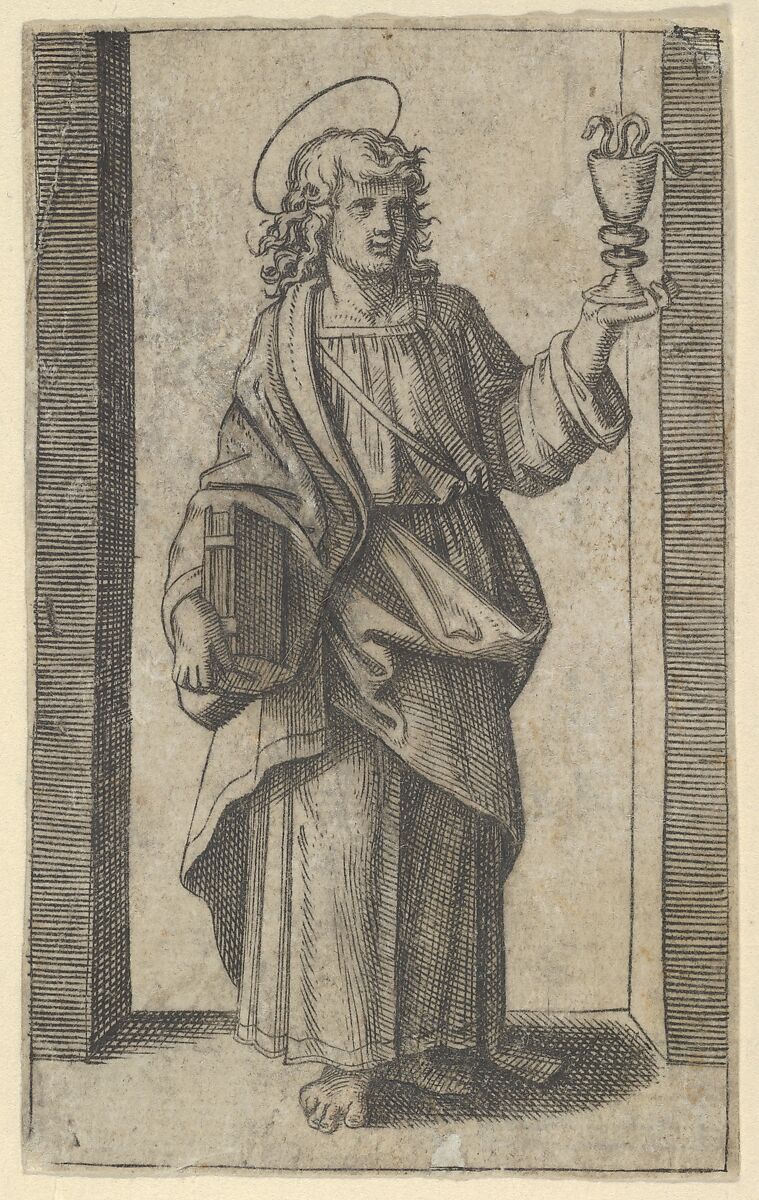 Saint John, book in right hand chalice in left, from "Piccoli Santi" (Small Saints), Marcantonio Raimondi (Italian, Argini (?) ca. 1480–before 1534 Bologna (?)), Engraving 