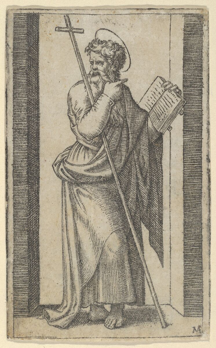 Saint Philip, book in his left hand, staff resting on his left arm, from "Piccoli Santi" (Small Saints), Marcantonio Raimondi (Italian, Argini (?) ca. 1480–before 1534 Bologna (?)), Engraving 