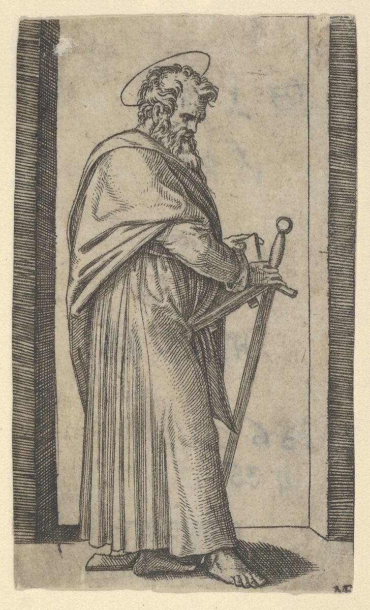 Saint Paul, sword in his right hand, from "Piccoli Santi" (Small Saints), Marcantonio Raimondi (Italian, Argini (?) ca. 1480–before 1534 Bologna (?)), Engraving 