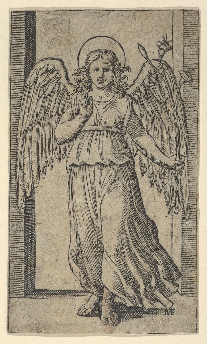 The Angel Gabriel standing,  from "Piccoli Santi" (Small Saints), Marcantonio Raimondi (Italian, Argini (?) ca. 1480–before 1534 Bologna (?)), Engraving 