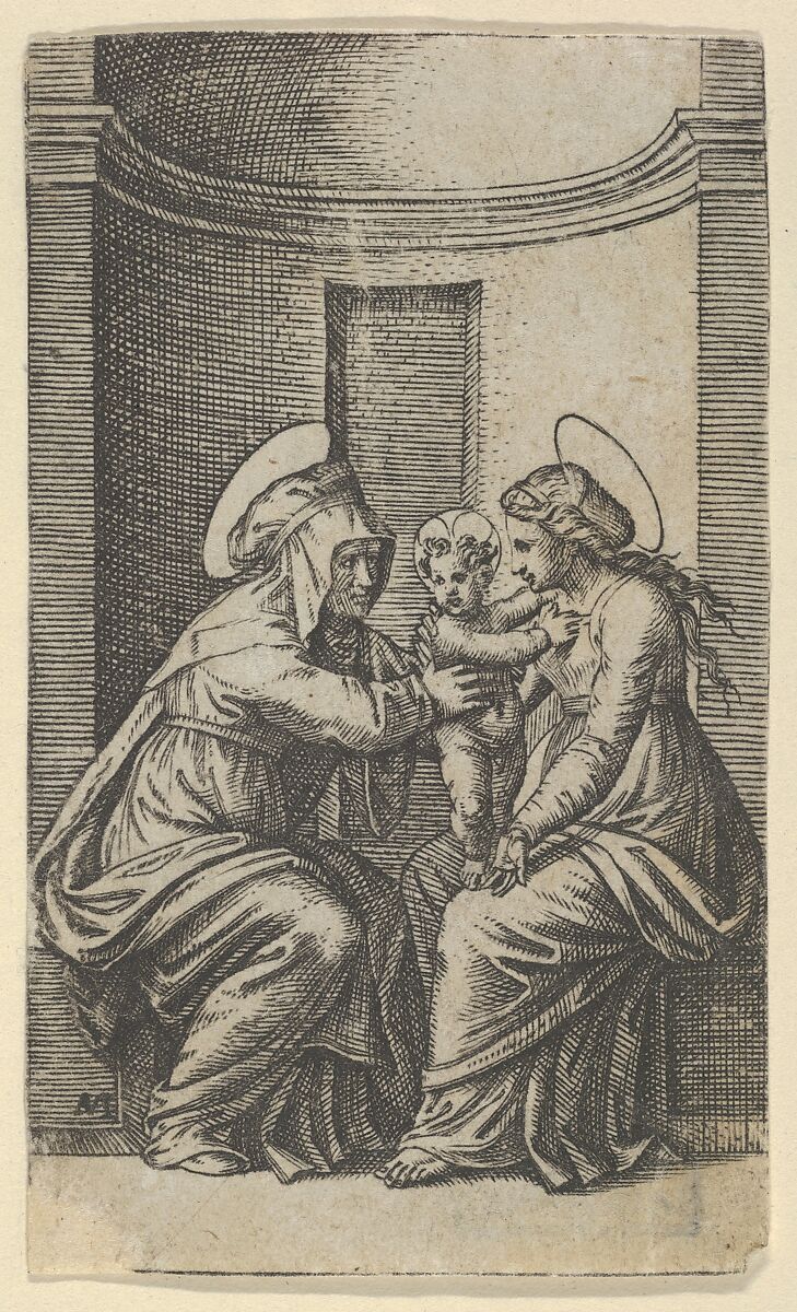 Saint Anne and the Virgin with the Infant Christ, Marcantonio Raimondi (Italian, Argini (?) ca. 1480–before 1534 Bologna (?)), Engraving 