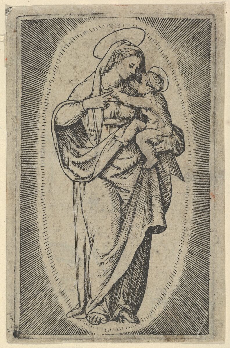 The Virgin holding the Christ Child, Marcantonio Raimondi (Italian, Argini (?) ca. 1480–before 1534 Bologna (?)), Engraving 
