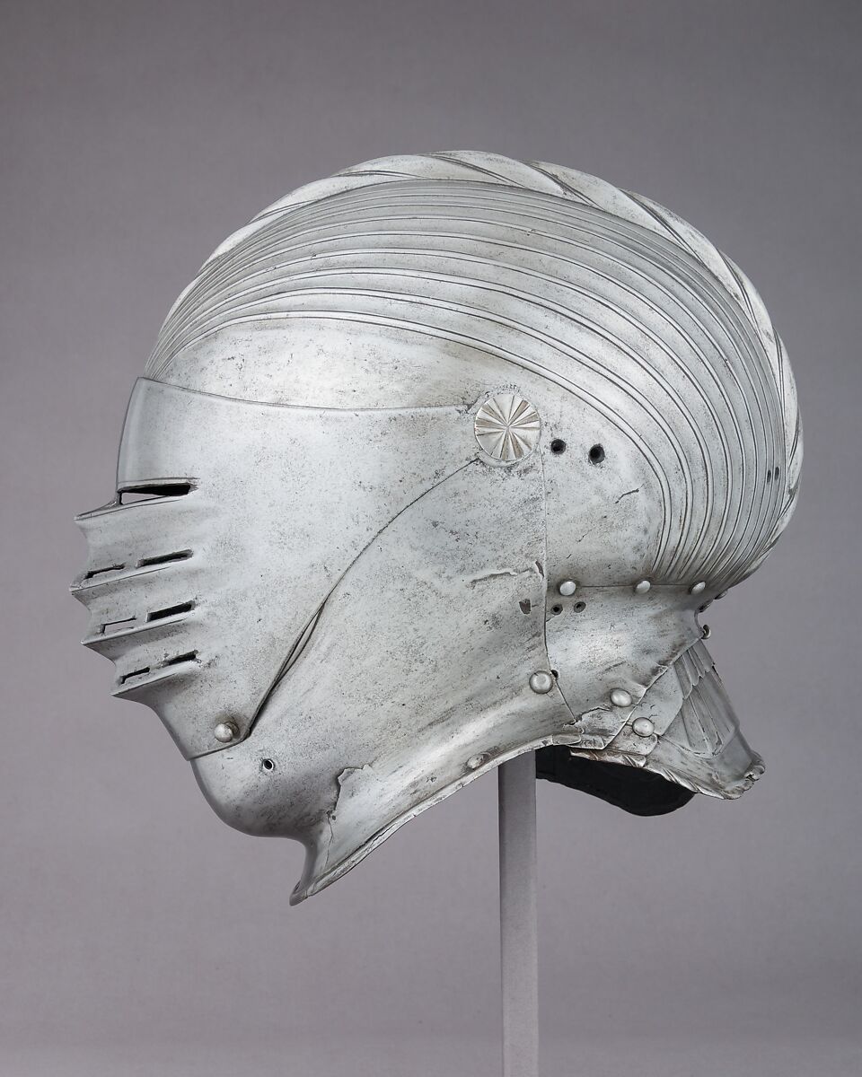 Double-Crested Maximilian Helmet, Steel, German