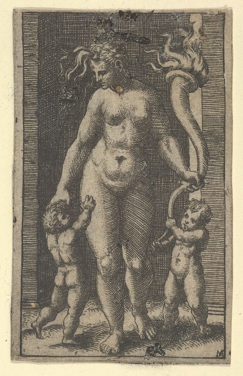 Venus attended by cupids, Marcantonio Raimondi (Italian, Argini (?) ca. 1480–before 1534 Bologna (?)), Engraving 