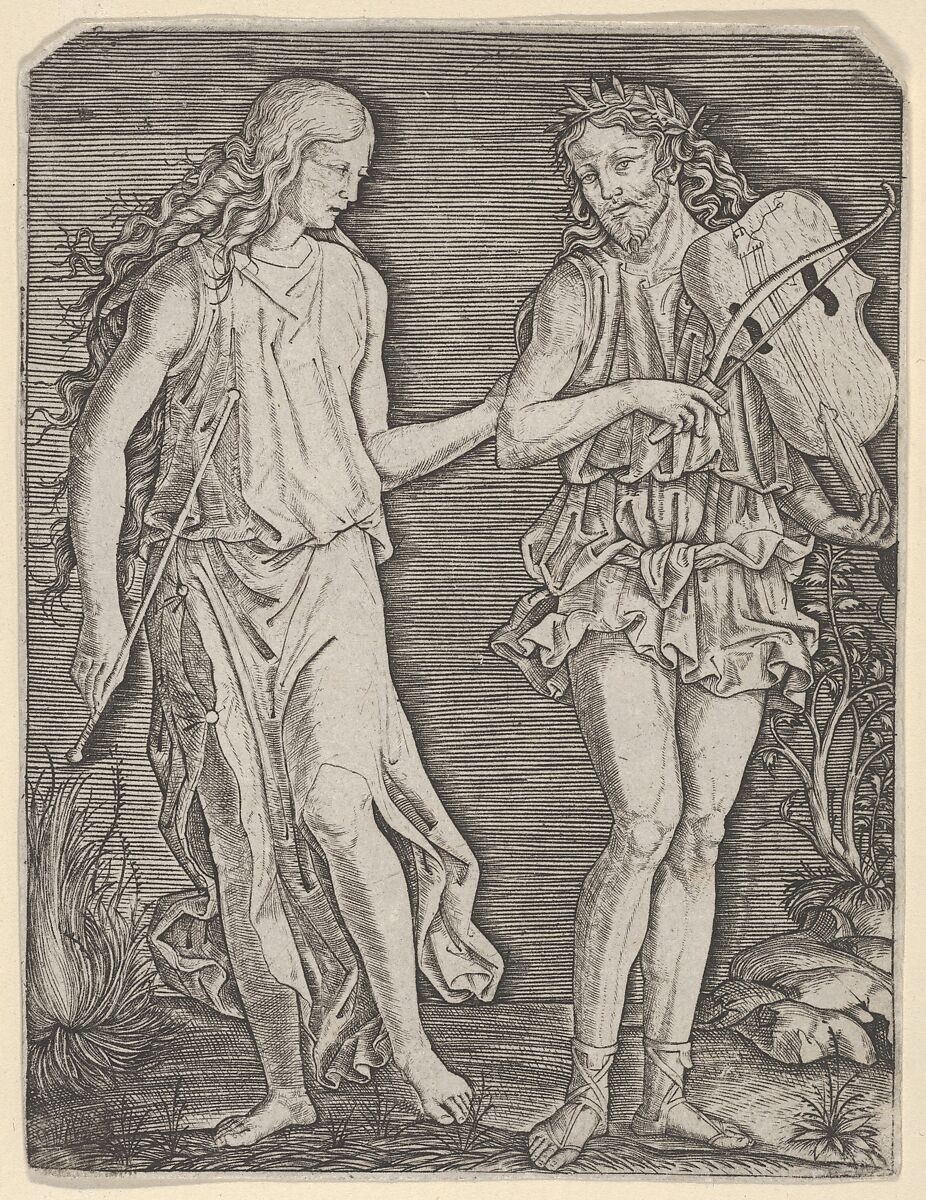 Orpheus and Eurydice, Marcantonio Raimondi (Italian, Argini (?) ca. 1480–before 1534 Bologna (?)), Engraving 