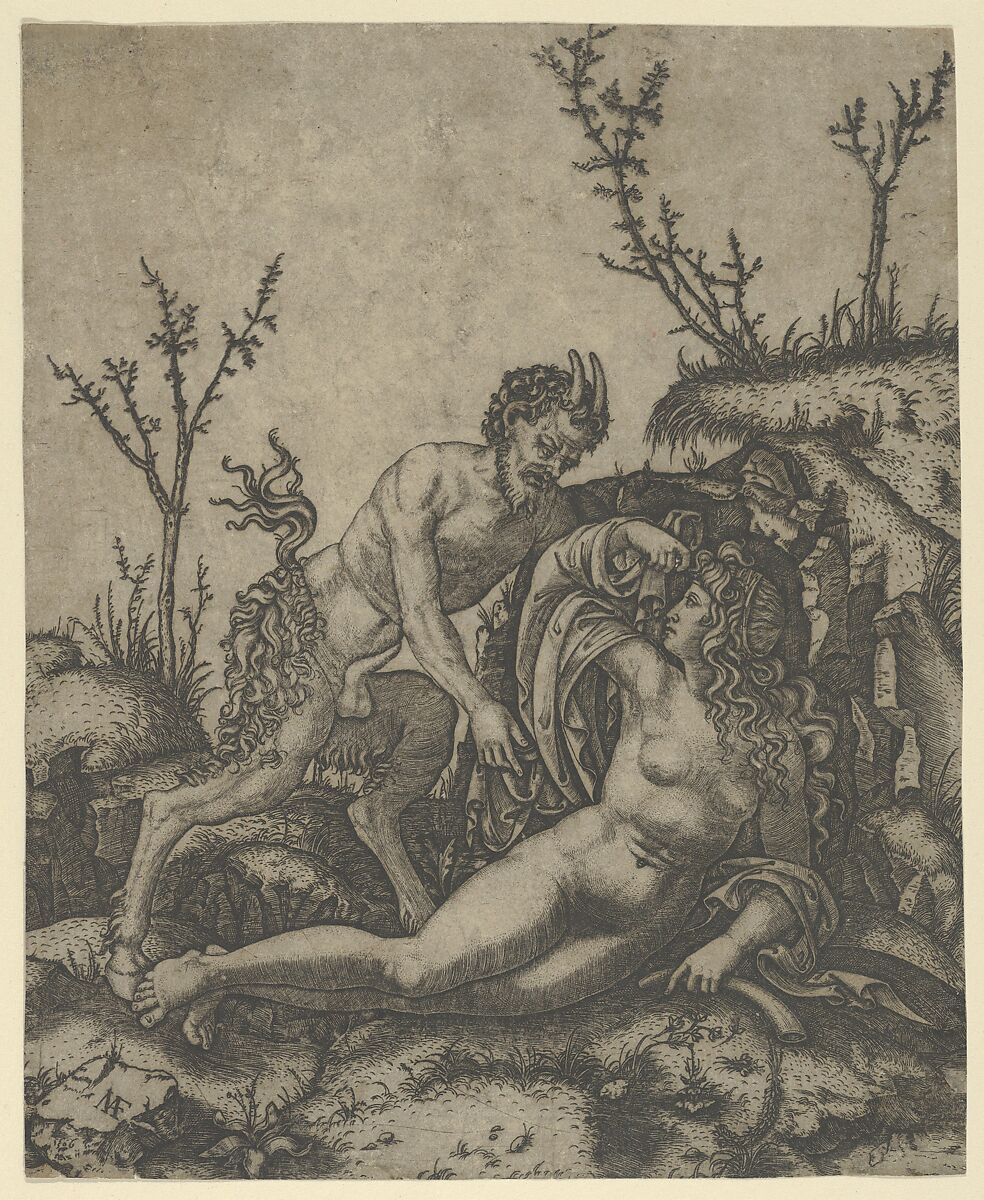 Satyr and Nymph, Marcantonio Raimondi (Italian, Argini (?) ca. 1480–before 1534 Bologna (?)), Engraving 