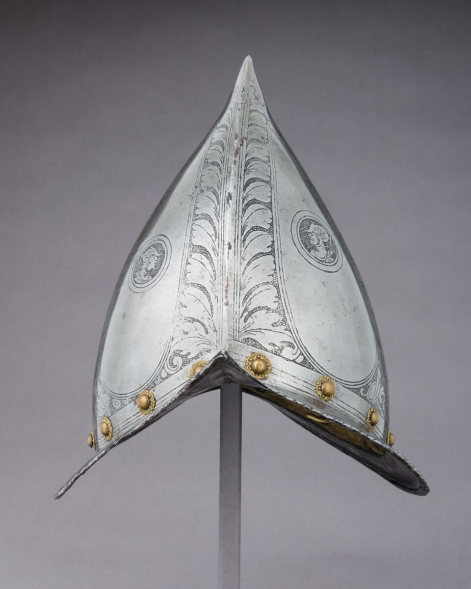 Morion-Cabasset, Steel, brass, leather, Italian