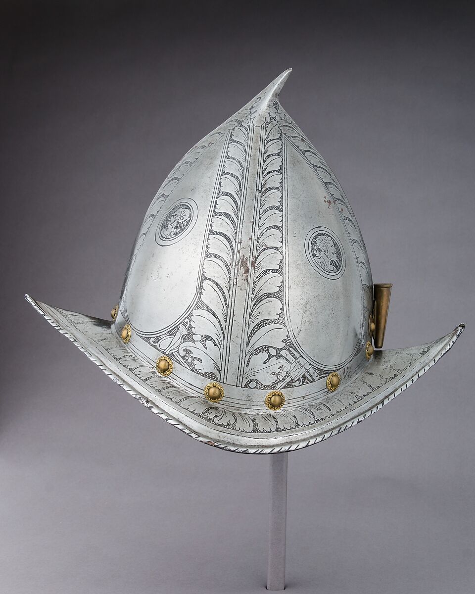 Morion-Cabasset, Steel, brass, leather, Italian