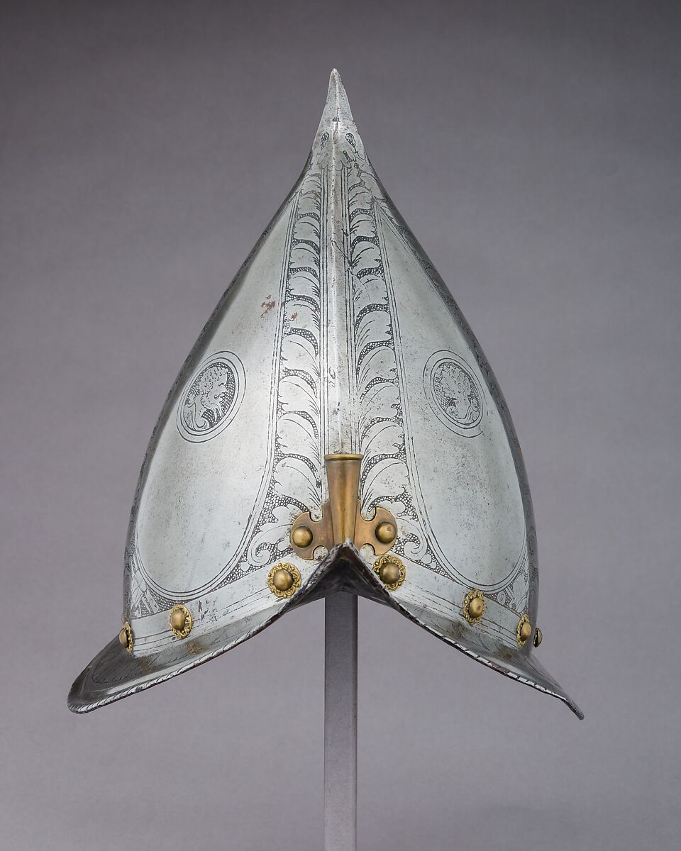 Morion-Cabasset, Steel, brass, leather, Italian