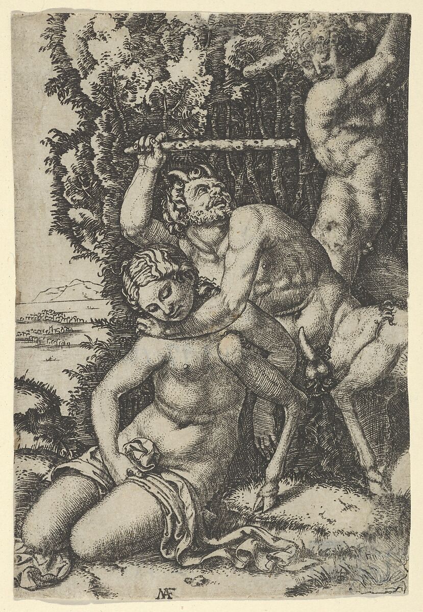 A satyr fighting for a nymph, Anonymous, Engraving 