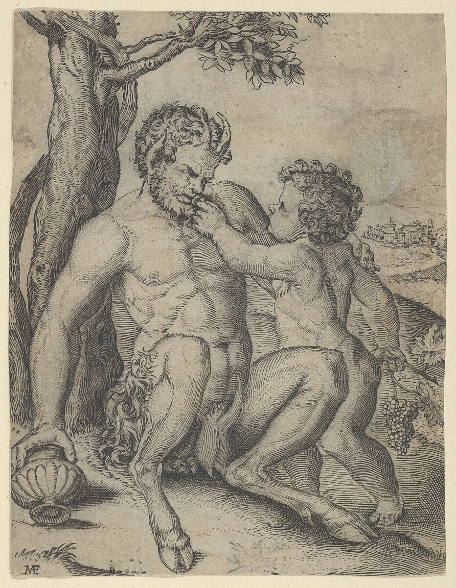 Satyr and Child, Marcantonio Raimondi (Italian, Argini (?) ca. 1480–before 1534 Bologna (?)), Engraving 