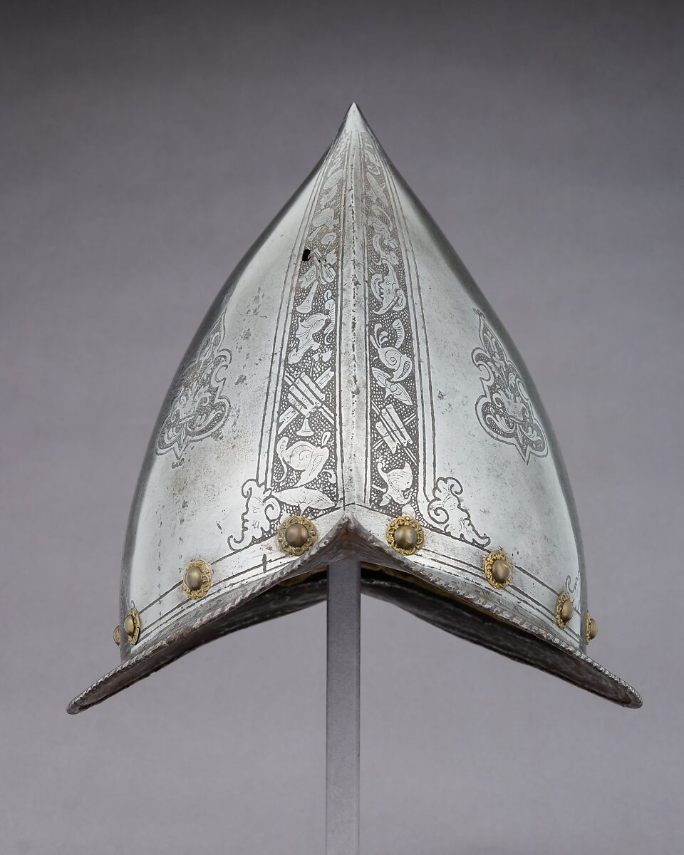 Morion-Cabasset, Steel, brass, leather, Italian