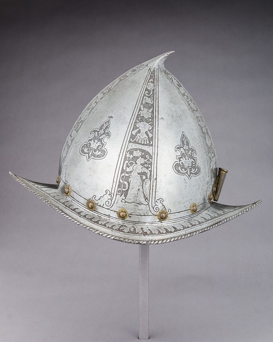 Morion-Cabasset, Steel, brass, leather, Italian