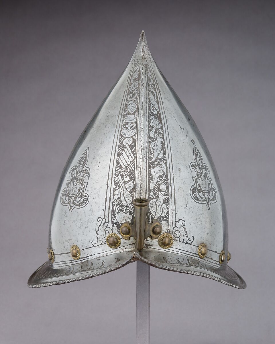 Morion-Cabasset, Steel, brass, leather, Italian