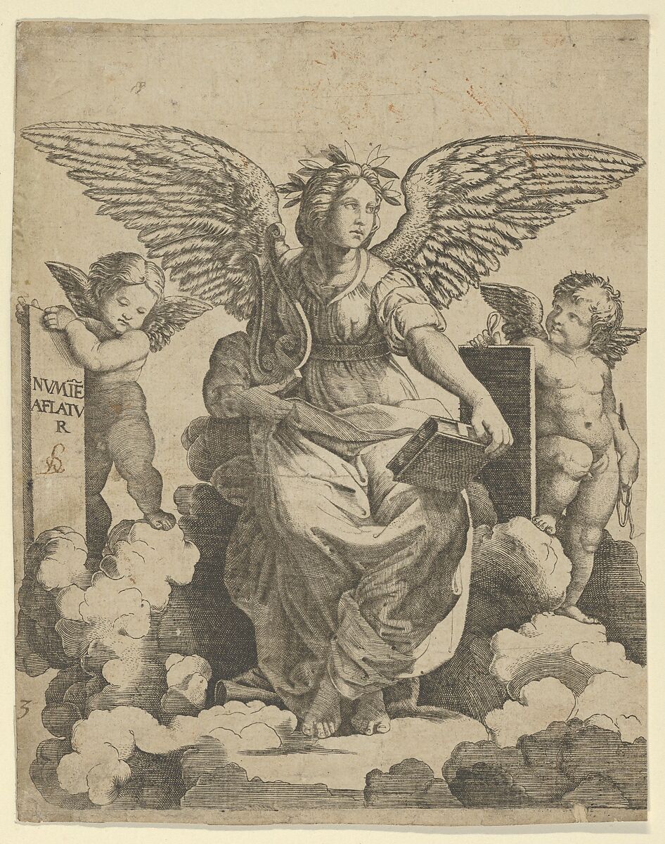 Poetry personified as a winged woman, Anonymous, Engraving 