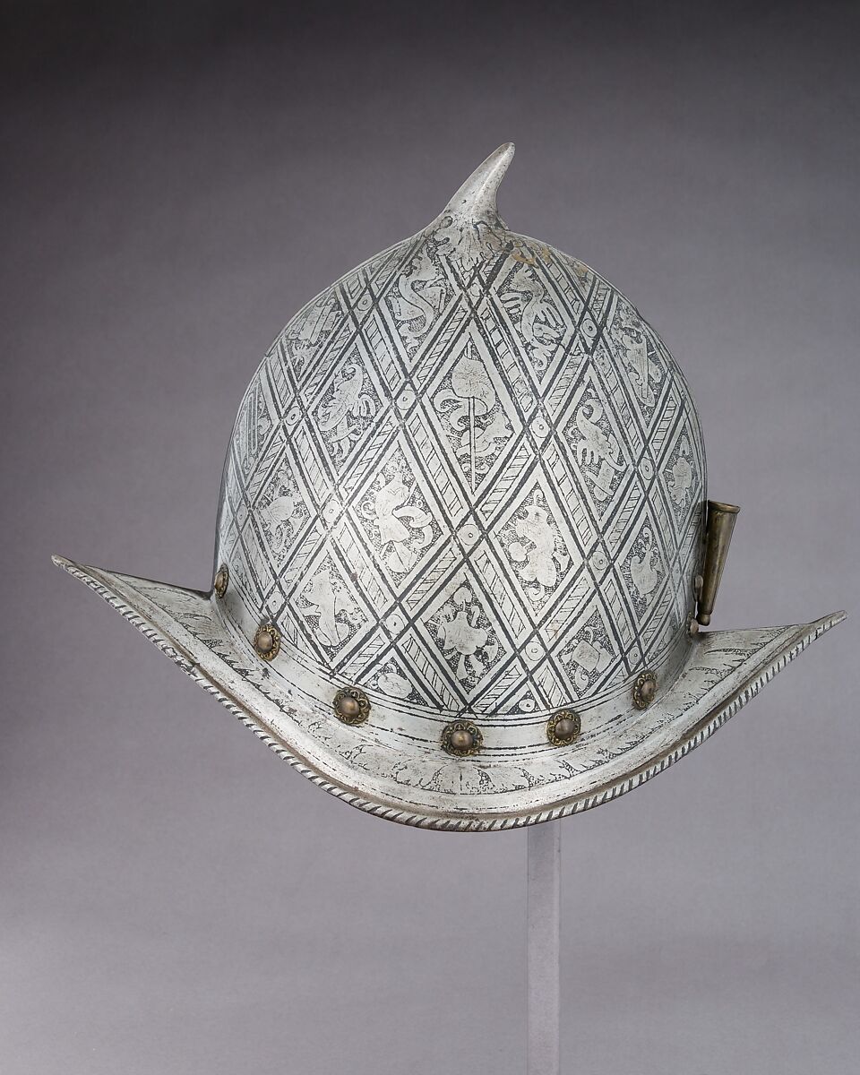 Morion-Cabasset, Steel, brass, leather, Italian