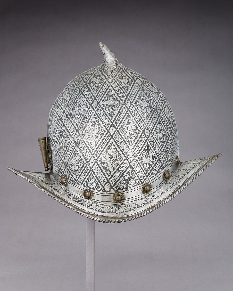 Morion-Cabasset, Steel, brass, leather, Italian