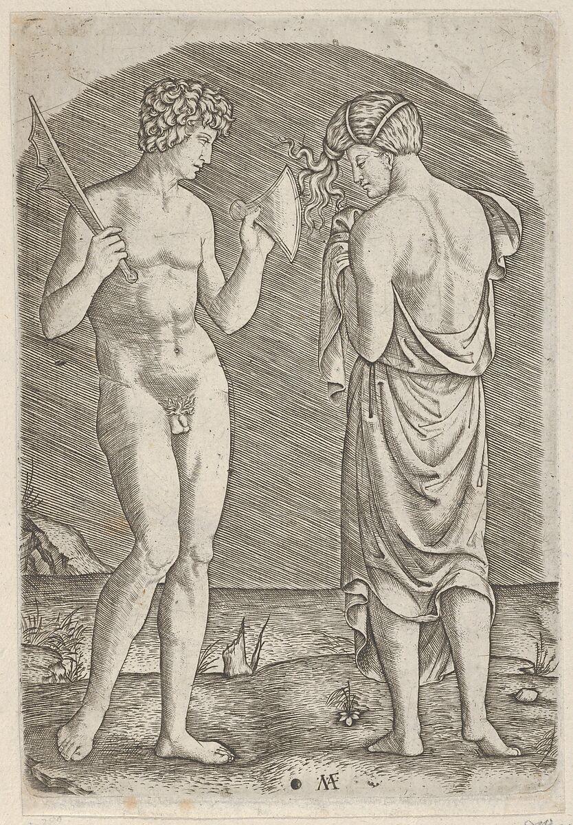 Marcantonio Raimondi | A naked man at left showing an axe to a woman at  right | The Metropolitan Museum of Art