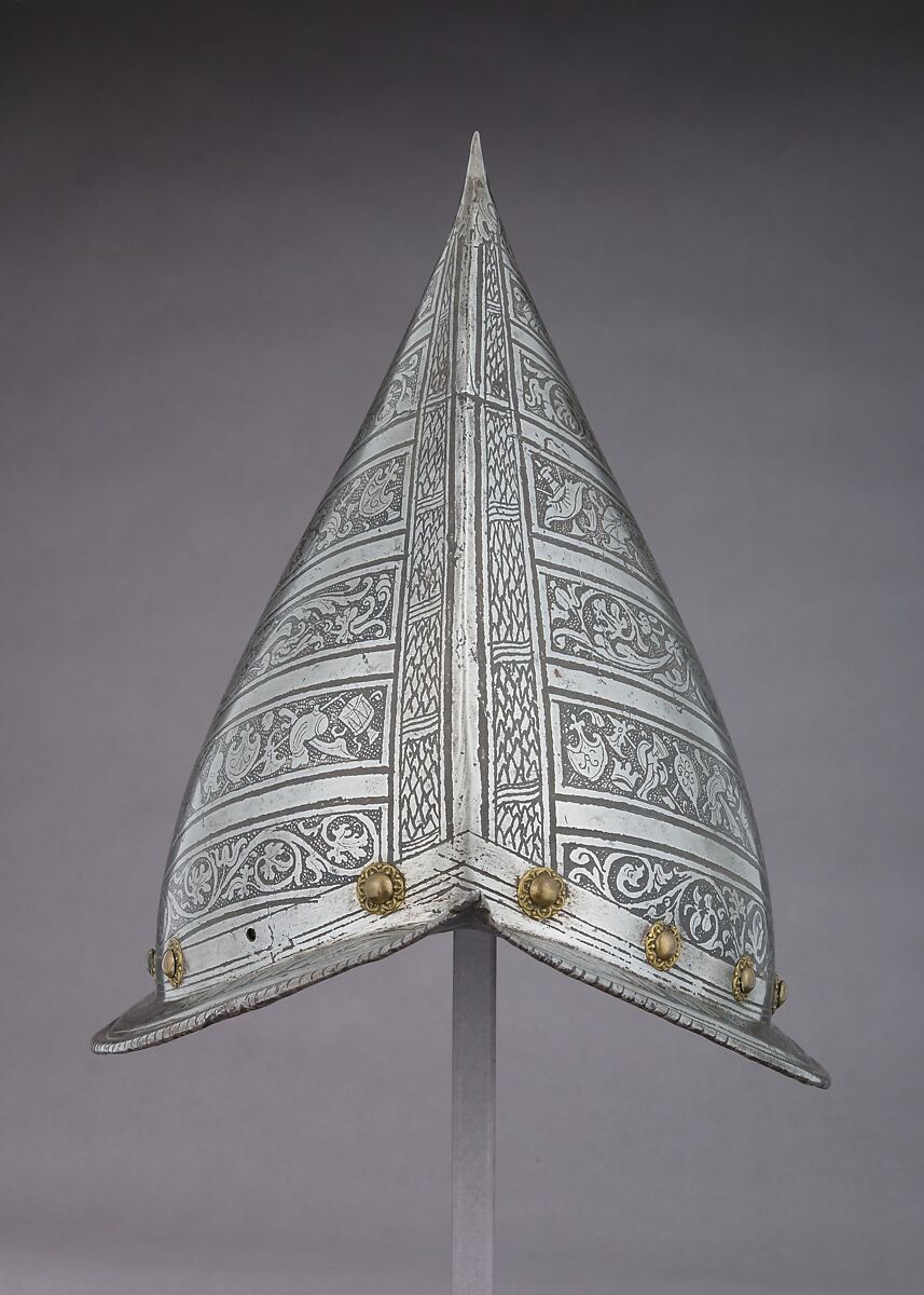 Morion-Cabasset, Steel, brass, leather, Italian