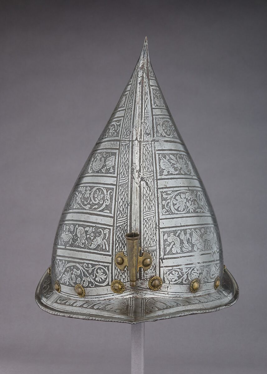 Morion-Cabasset, Steel, brass, leather, Italian