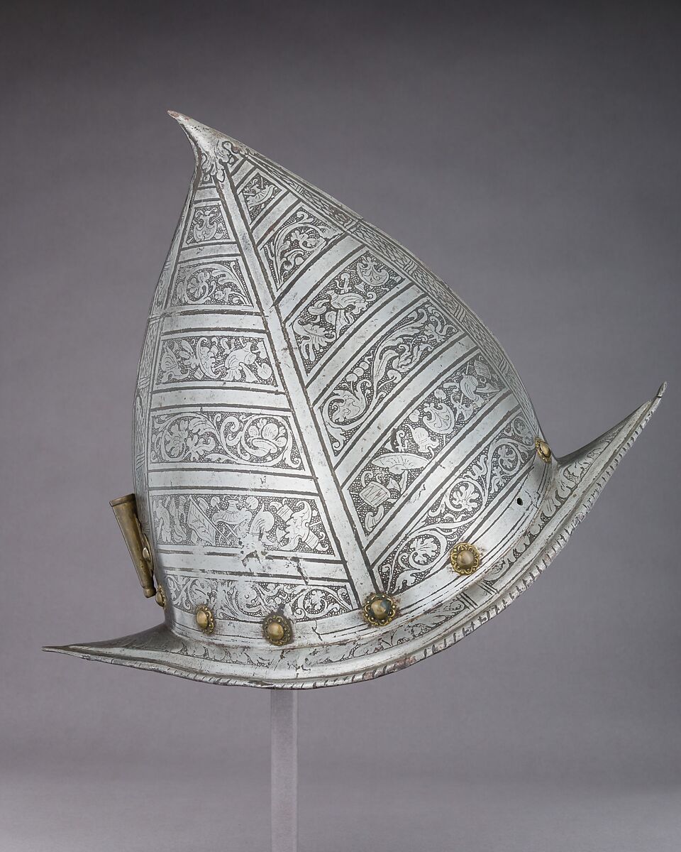 Morion-Cabasset, Steel, brass, leather, Italian