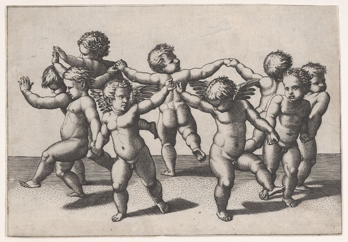 Putti dancing in a circle, Marcantonio Raimondi (Italian, Argini (?) ca. 1480–before 1534 Bologna (?)), Engraving 
