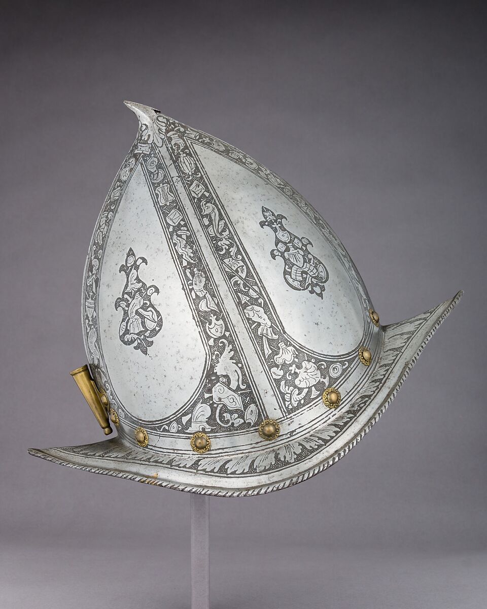 Morion-Cabasset, Steel, brass, leather, Italian