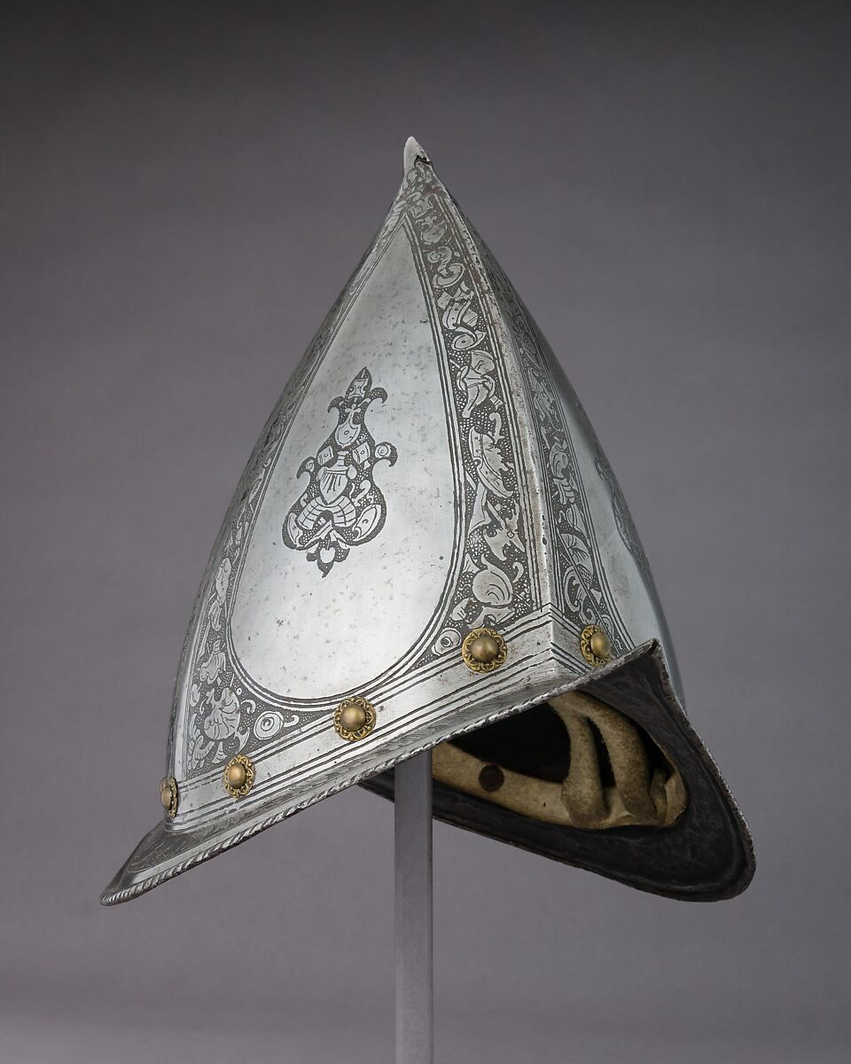 Morion-Cabasset, Steel, brass, leather, Italian 