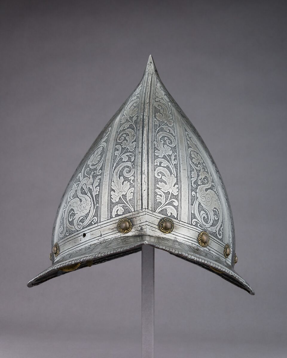 Morion-Cabasset, Steel, brass, leather, Italian
