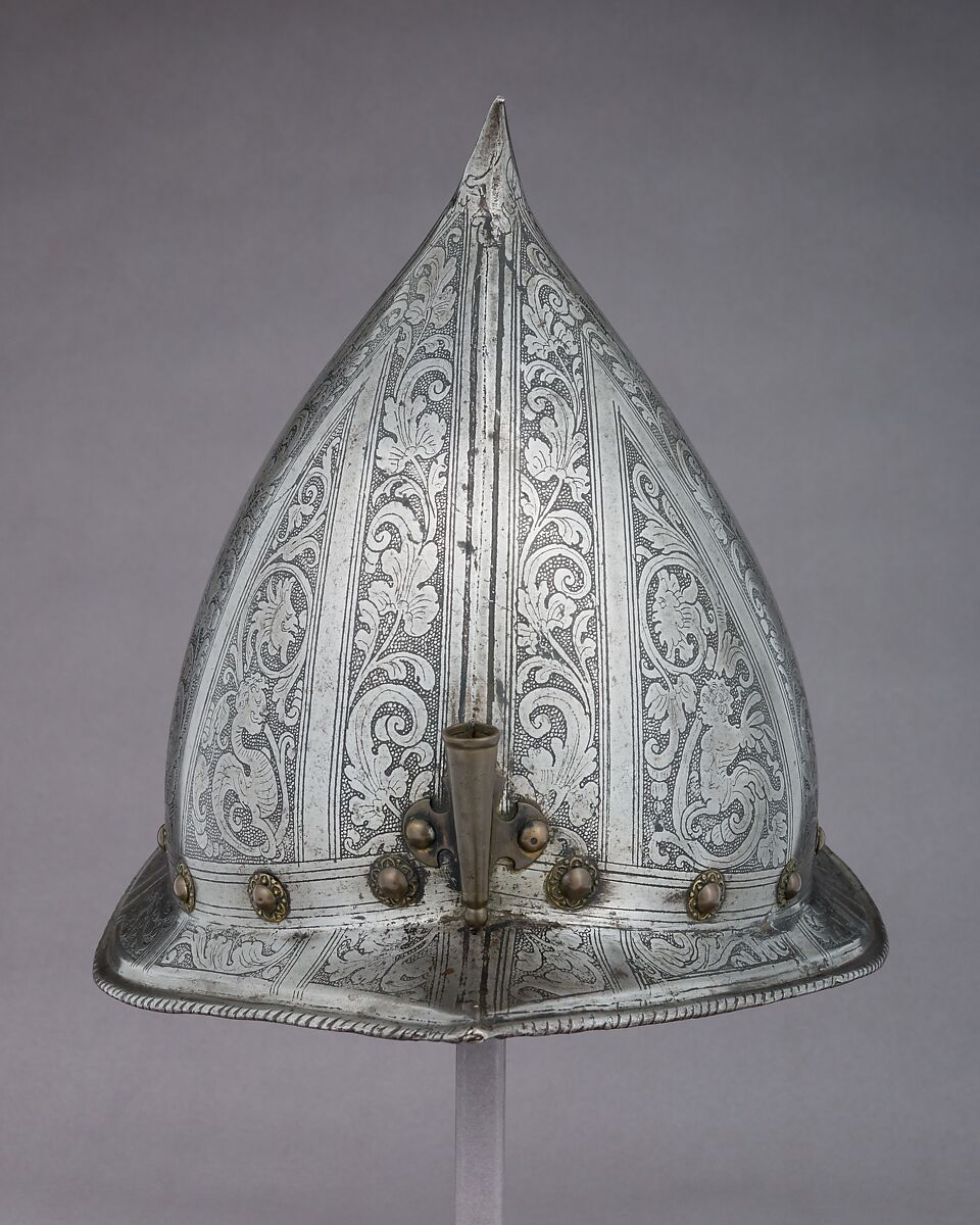 Morion-Cabasset, Steel, brass, leather, Italian