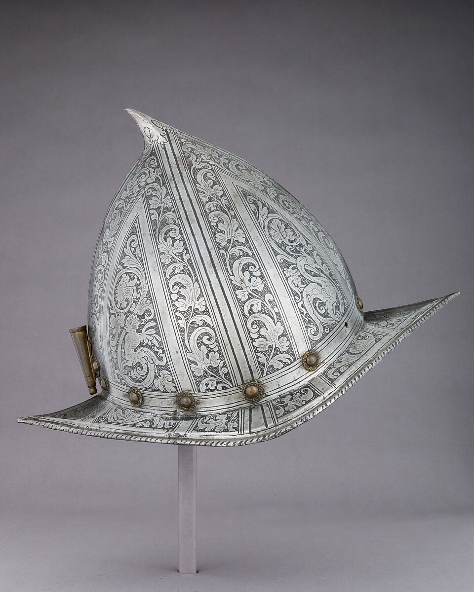 Morion-Cabasset, Steel, brass, leather, Italian