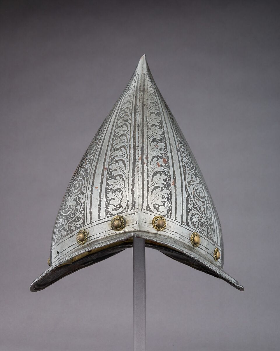 Morion-Cabasset, Steel, brass, leather, Italian